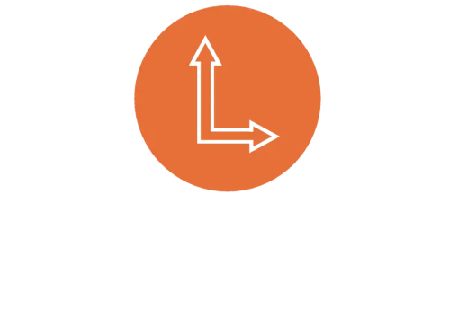 Orange circle with two white arrows in an L shape, above the text “LIMITLESS THERAPY & WELLNESS.”.